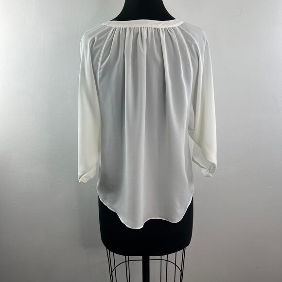 JOIE Yareli White Blouse Pleated Split Neck Raglan Sleeve Pullover Size Small S - Picture 7 of 10